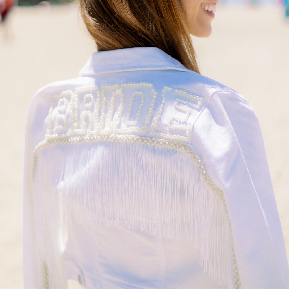 BRIDE White Denim Fringe Jean Jacket